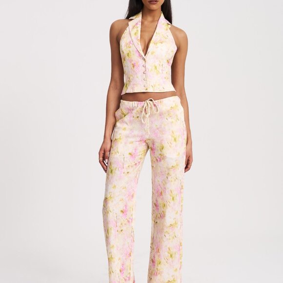 NWT Miss Circle Pink Floral Print Ruched Back Linen Suit Vest - Picture 9 of 17